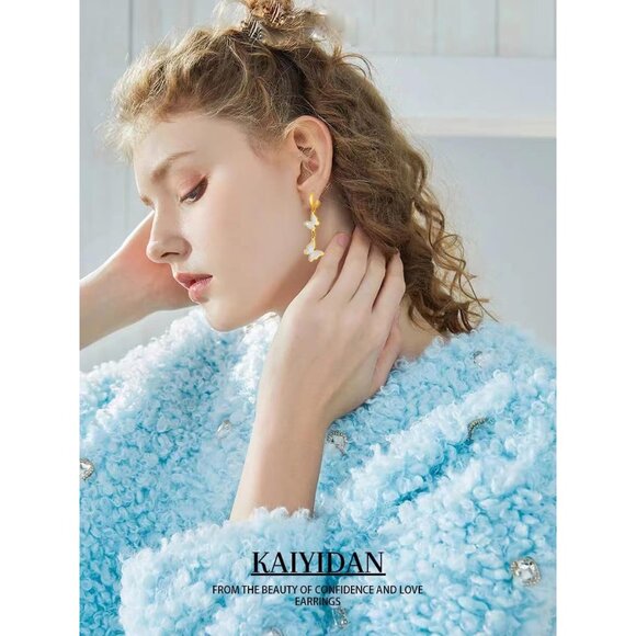 Butterfly Gold Statement Vintage Cute Long Summer Earring for Women Jewelry - Picture 3 of 9